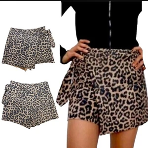 Zara Mini Skort Skirt Leopard Print Sexy Faux Suede Wrap Teen Size XS - Picture 1 of 10