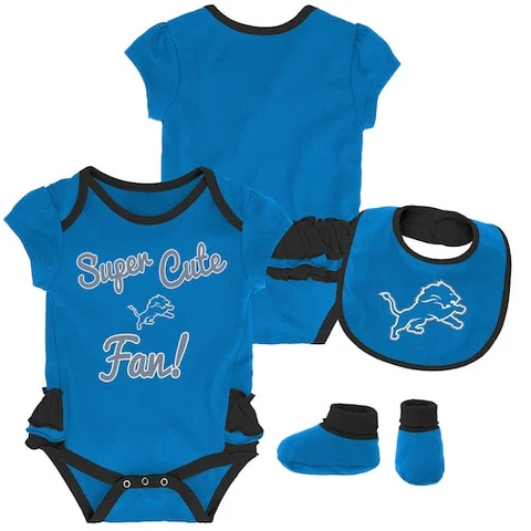 Detroit Lions NFL Baby Girl Mini Trifecta Bodysuit, Bib & Booties Set, 0/3 Month Cover