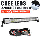 32 Inch Tri Row Led Light Bar Spot Flood Combo Kit Driving Offroad 4wd + Wiring