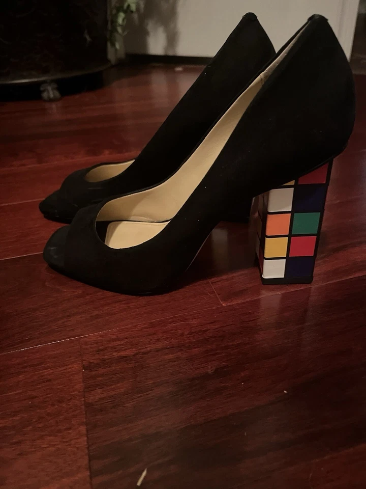 Katy Perry Gamuza Cubo de Rubik Tacón Bloque Punta Abierta Talla 6.5 Foto 1 de 3