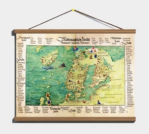 Antique Portolan Map: Northern Europe Scandinavia, Canvas Magnetic Wooden Hanger - Picture 1 of 16