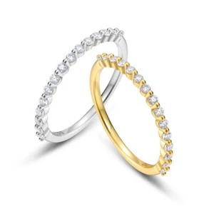 Anillo de media eternidad moissanita helada de 0,22 quilates enchapado en plata esterlina 925 en oro 14 K - Imagen 1 de 12
