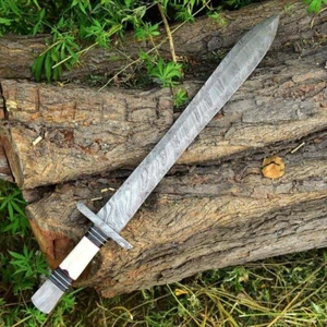 Custom Handmade Damascus Steel Double Edge Viking Sword Battle Ready With Sheath - Picture 1 of 8