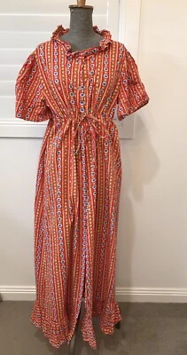 Vintage retro 60s 70s floral flower power house coat jacket maxi cotton L 12 14 - Image 1 of 4