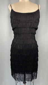 Vintage Dress SIZE SMALL black fringe 60s sheath wiggle handmade dance shimmy - Picture 1 of 11