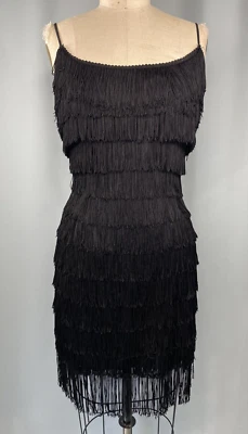 Vestido Vintage TALLA PEQUEÑA Negro Flecos Años 60 Funda Moveo Hecho a Mano Baile Shimmy Foto 1 de 4