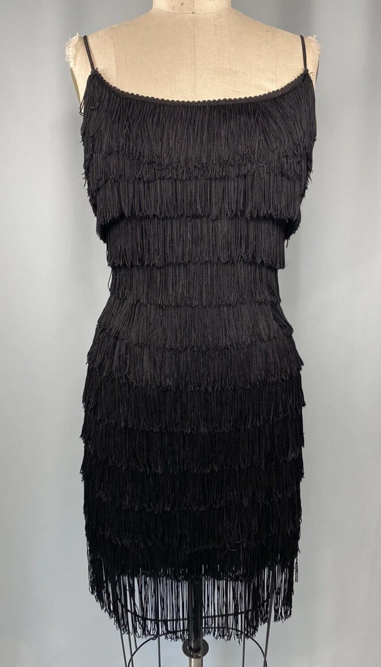 Vestido Vintage TALLA PEQUEÑA Negro Flecos Años 60 Funda Moveo Hecho a Mano Baile Shimmy Foto 1 de 4