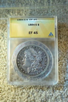 1884-S MORGAN DOLLAR ANACS CERTIFIED EXTRA FINE-45 SUPERIOR KEY DATE DOLLAR!  #4 - Image 1 of 4