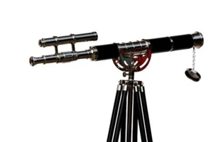 Telescopio de latón vintage elegante estilo antiguo con soporte de trípode de madera hecho a mano - Imagen 1 de 6