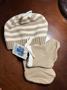 Portolano Cashmere Baby Hat And Booties Desert Mist 3-6 M - Picture 1 of 8