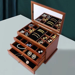 Wooden Jewelry Box Large Capacity Jewelry Organizer w/Mirror+4 Layers Drawers - Picture 1 of 12