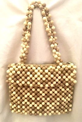 Vintage Ivory White Beige BAUBLES Beaded Handbag Evening Bag Purse FUN - Image 1 of 4