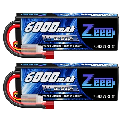 2x Zeee 7.4V 6000mAh 2S Lipo Akku Batterie T 80C für RC Auto RC Flugzeug FPV LKW - Bild 1 von 4