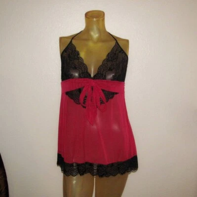 Lencería Fredericks of Hollywood Talla X-Grande Negro Encaje Borde Rojo Transparente Sexy Foto 1 de 4