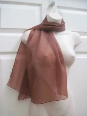 Bufanda de cuello de nailon semi transparente marrón ancho para mujer 13,5x54 nueva Foto 1 de 4