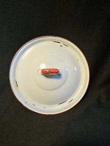 Vaso smaltato vintage bianco e rosso solo coperchio porcellana casale adatto pentola 6 pollici - Foto 1 di 4