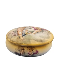 Portagioie vintage fine porcellana cherubini con coperchio marcato rosso RS - Foto 1 di 11