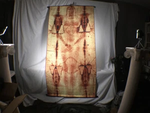 Shroud of Turin, Full Size Body, Sepia on Linen, 6 x 3 feet, Free Book - Picture 1 of 11