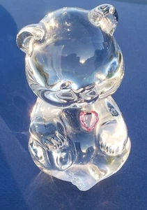 Vintage Fenton klar Kunstglas Oktober Geburtstag Bär rosa Kristall Herz Geburtsstein - Bild 1 von 9