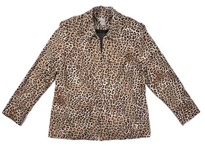 CHICOS Womens 2 L Tan Black Cheetah Print Ponte Jacket Stretch Career Blazer - Picture 1 of 13
