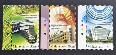 2009 Malaysia Architecture Energy Efficient Buildings, 3v Set Stamps {Side Tabs) - Image 1 of 2