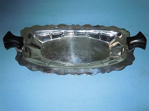 ANTIKES CHROM GEÄTZTES ART DECO SERVIERTABLETT PLATTE SCHALE BAKELIT GRIFFE - Bild 1 von 7