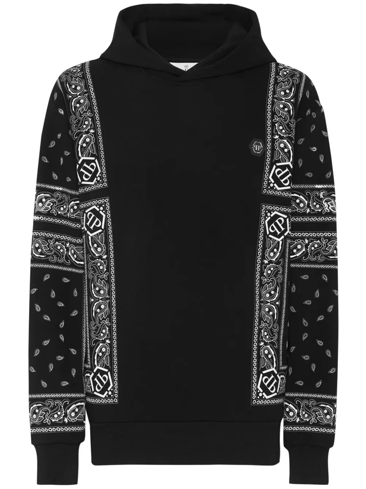 PHILIPP PLEIN Hoodie sweatshirt Paisley Bandana Black Size L MSRP $1550 $ - Image 1 of 4