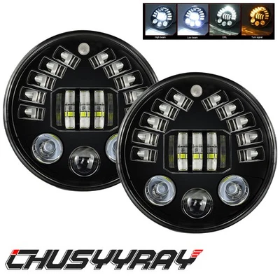 Par de faros LED redondos de 7" haz sellado alto/bajo para Kenworth T2000 1997-2011 Foto 1 de 4