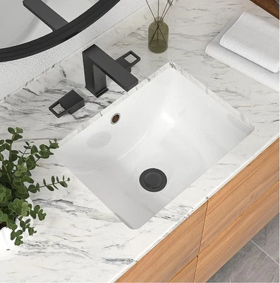 Fregadero de baño bajo montaje de 18 x 14 pulgadas - Diseño de desbordamiento de lavabo profundo + termómetro Foto 1 de 4