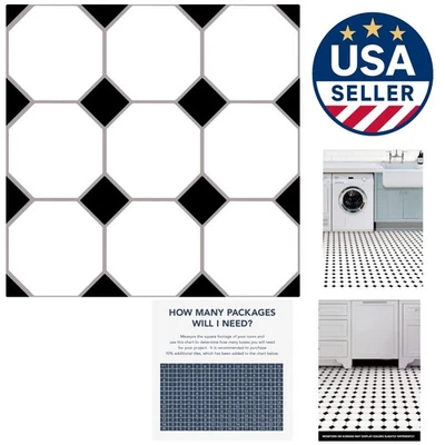 Hudson Peel & Stick Floor Tiles - 12x12 Black & White Geometric Elegance - Image 1 of 4