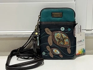 Chala Cell Phone Purse Crossbody DAZZLED TURTLE Turquoise Blue Navy Zip Adjustab - Picture 1 of 11