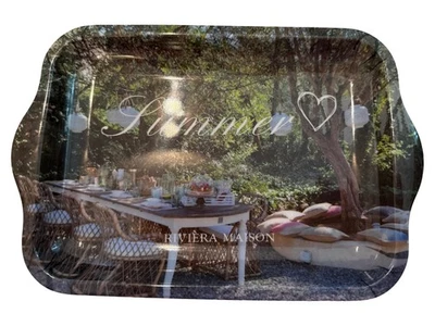 Rivièra Maison Serviertablett Sommer Garten Szene Herz Metall 21x14cm Mehrfarbig - Bild 1 von 4