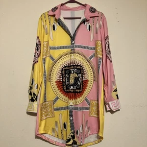 camicia manica lunga colorata abito donna grande stampa grafica - Foto 1 di 10