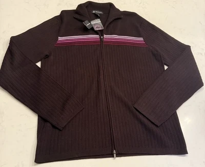 INC Woman’s Mribbed sweater w/ Full Zip & horizontal stripes-Deep Violet NWT - Image 1 of 4