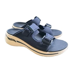 Skechers Größe 10 Go Walk Damen-Sandalen Arch Fit Doppelband Schnalle Pantoletten marineblau - Bild 1 von 10