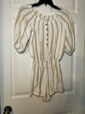 Mameluco de mujer Havana vintage marfil y tostado a rayas talla mediana fuera del hombro o en Foto 1 de 4