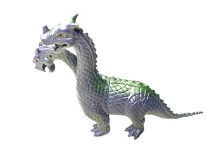 VINTAGE 2000 - 8” X 5” 2-KÖPFIGER DRACHE ACTIONFIGUR SPIELZEUG LILA & GRÜN - Bild 1 von 9