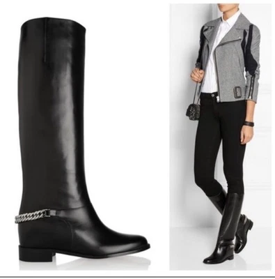 Christian Louboutin Cate Chain Flat Riding Boots Knee High Tall Black 35 $1295 - Image 1 of 4