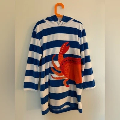 Mini Boden swim beach towel cover up striped with a crab sz 9-10 - Image 1 of 4