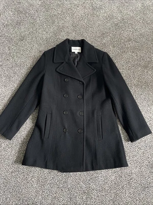 Abrigo Charles Klein Mujer Doble Pecho 100% Lana Talla 12 Negro Clásico Foto 1 de 4