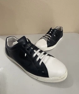 Fendi Roma Vitello Low Casual Shoes Blue White Leather Size 12 Lace Up Men’s - Picture 1 of 24