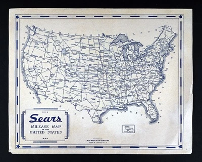 1935 Sears Road Map United States Mileage Map Front Atlas Covers Auto Part Ad - Image 1 of 4