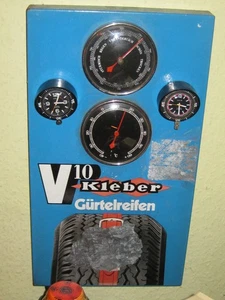 Kleber Werbung Schild Reifen mit Thermometer Barometer 2 x Autouhr Prim Ruhla - Bild 1 von 3