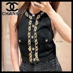 NWT CHANEL 24A Black Sleeveless Sweater/Chunky Gold Chain Trim Vest  F 36/US 4 - Picture 1 of 24