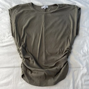 Micheal Stars Joni Power Shoulder Rib Top Green Size Large Ruched Shirt - Picture 1 of 14