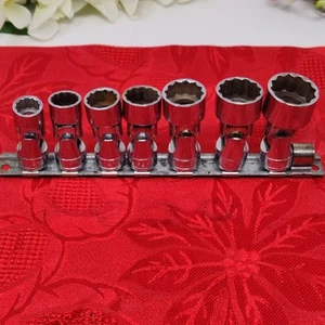 SNAP-ON TOOLS 7 Pc 3/8 DRIVE SAE SHORT SWIVEL 12 POINT SOCKET SET 7/16 TO 13/16 - Picture 1 of 14