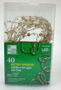 Home Accents 40 LED Micro Dot String Light Warm White Battery Operated Gold Ball - Picture 1 of 8