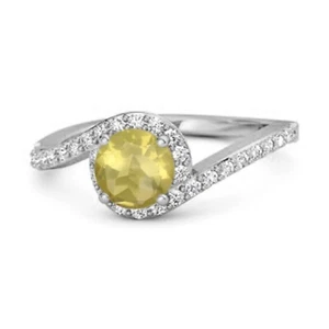 5 MM Round Natural Lemon Quartz 925 Sterling Silver Solitaire Bypass Women Ring - Picture 1 of 6