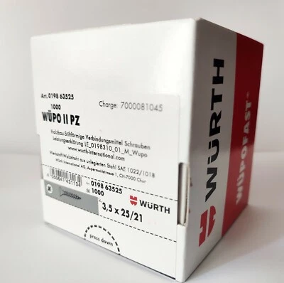 Caja 1000 TORNILLOS Wurth 3,5x25/21 wupo II pz PARA MADERA Foto 1 de 2