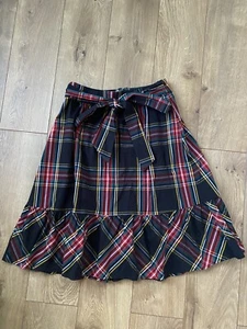 NWT Women’s Size 0P J. Crew Holiday Tartan Plaid Big Bow Ruffle Trim Midi Skirt - Picture 1 of 7